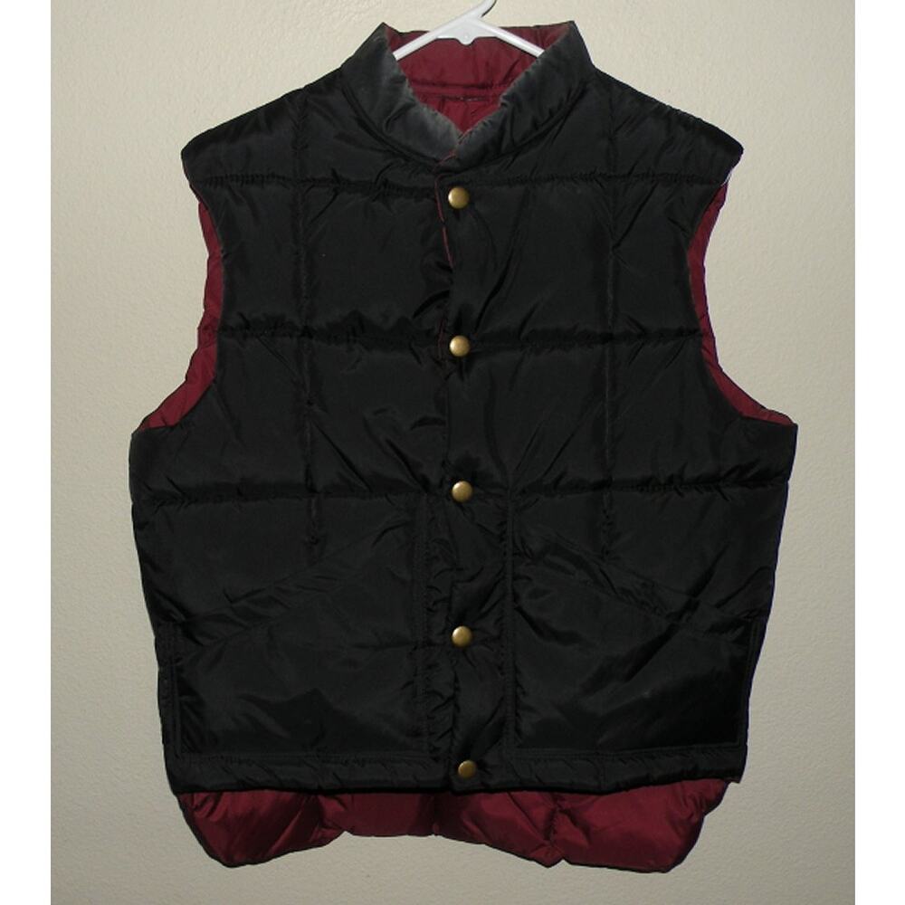 Comfy Brand Mens Medium Snap Nylon Reversible Insulated Puffer Vest Black/Maroon